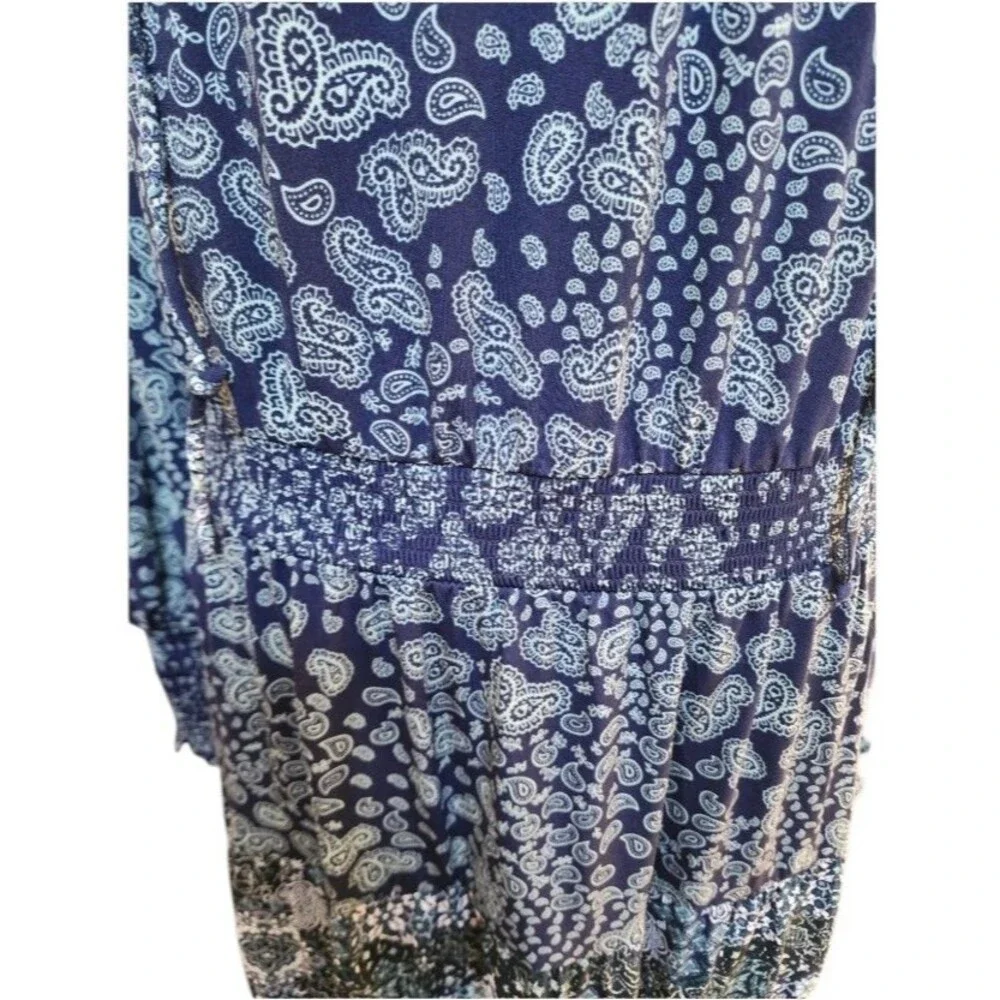 Michael Kors Paisley Print Smocked Georgette Maxi Dress Size Large Cottagecore